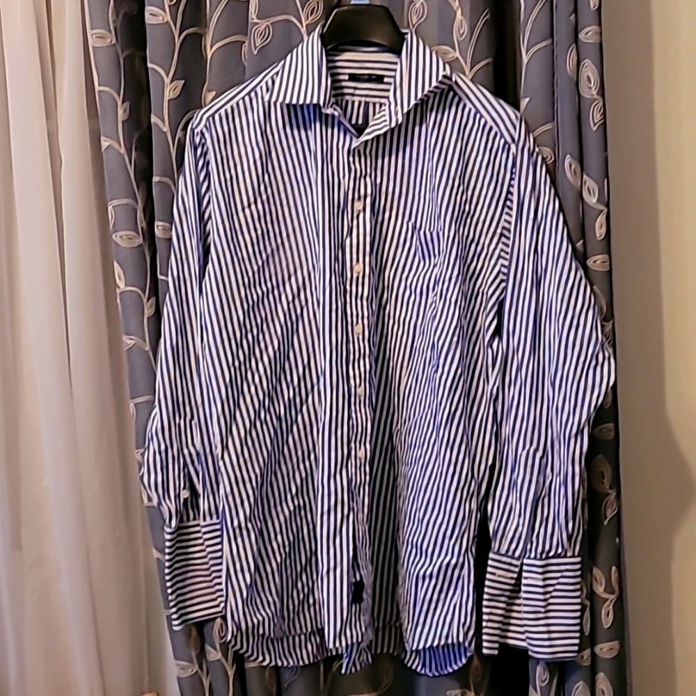 BURBERRY MENS BLUE STRIPPED SHIRT SIZE 171/2 R